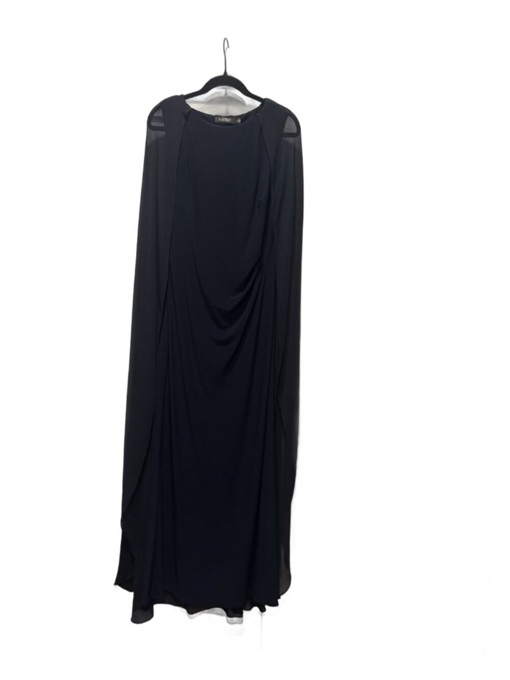 Lauren Ralph Lauren Navy Georgette Cape Jersey Gown Size 10 NWOT Formal Maxi